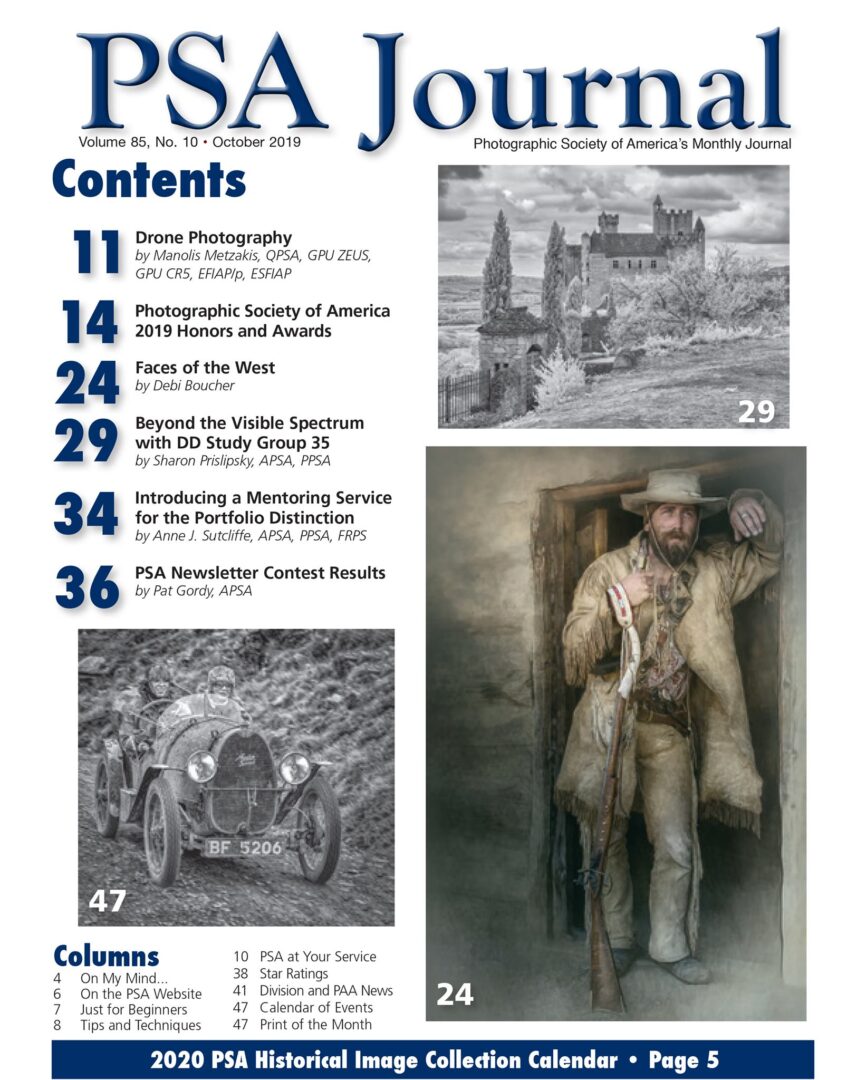 Article about Drone Photography, part A in October 2019 PSA Journal, page 11.