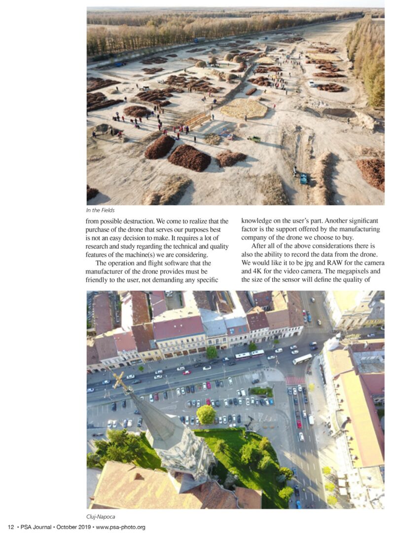Article about Drone Photography, part A in October 2019 PSA Journal, page 11.