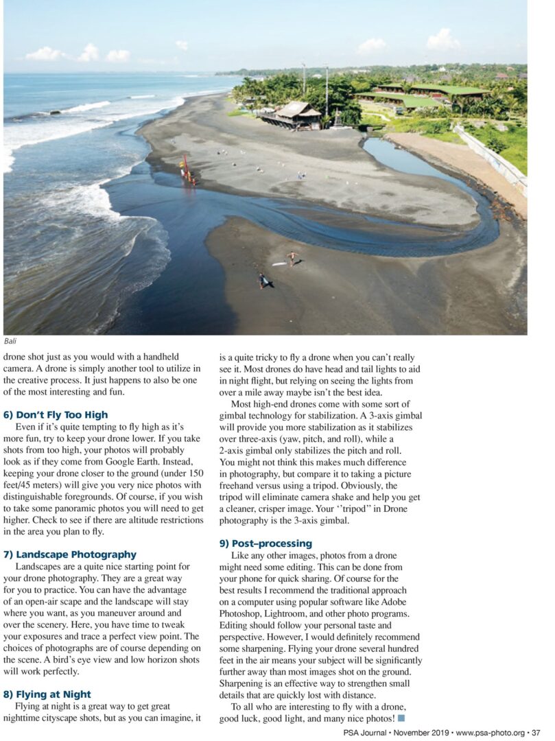 My article about Drone Photography, part B in November PSA Journal, page 34.